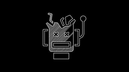 Poster - White line Broken robot icon isolated on black background. Artificial intelligence, machine learning, cloud computing. 4K Video motion graphic animation