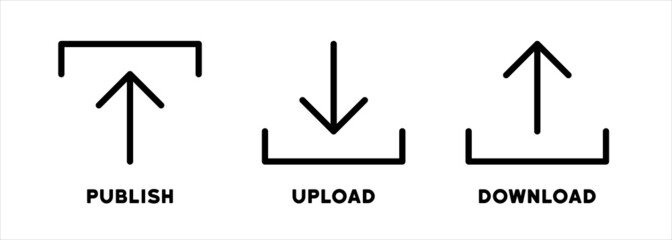 Poster - Download, upload and publish icon set. Social media concept. Vector on isolated background. EPS 10