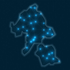 Poster - Aka Island network map. Abstract geometric map of the island. Digital connections and telecommunication design. Glowing internet network. Awesome vector illustration.