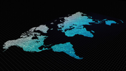 Poster - Futuristic global map continents, cartography in abstract particles illustration. World map element of this illustration furnished by NASA