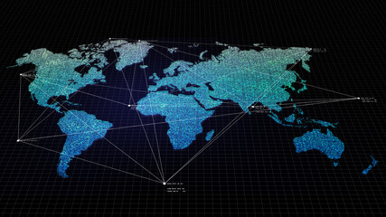 Poster - Futuristic global map continents, cartography in abstract particles illustration. World map element of this illustration furnished by NASA