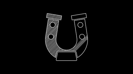 Poster - White line Horseshoe icon isolated on black background. 4K Video motion graphic animation