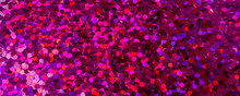 Pink, Purple, Violet, Red Sequins Texture Close Up. Abstract Background. Festive Concept. Bright Shiny Backdrop. Festive Background For Your Advertisement.