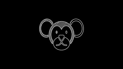 Wall Mural - White line Monkey icon isolated on black background. Animal symbol. 4K Video motion graphic animation