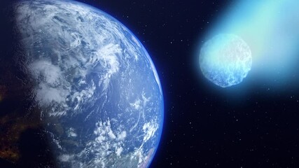 Wall Mural - asteroid, comet, meteorite glows, collision with the planet earth