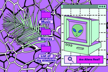 Aufkleber - Old retro computer with CRT monitor. Vaporwave vintage style aesthetics.