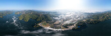 Beautiful Panoramic Landscape Aerial View Mae Suai Dam Or Reservoir Blue Sky Background At Chiang Rai Thailand