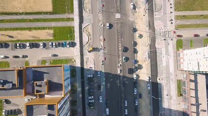 Wall Mural - New buildings in a new area of the city of Yekaterinburg. Construction  roads. Russia, Aerial View Hyperlapse, HEAD OVER SHOT