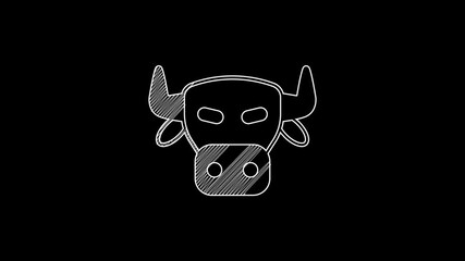 Sticker - White line Cow head icon isolated on black background. 4K Video motion graphic animation