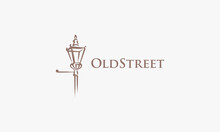 Vector Graphic Illustration Logo Design For Old Street With Street Lights, Street Lamp In Vintage Retro Style