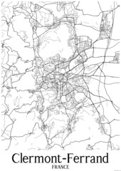 White map of Clermont-Ferrand France.