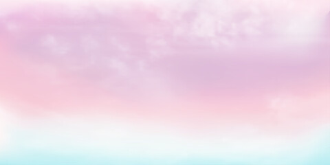 Wall Mural - Panorama Clear blue sky and white cloud detail  with copy space. Sky Landscape Background.Summer heaven with colorful clearing sky. Vector illustration. Good weather and beautiful nature.sky clouds ba