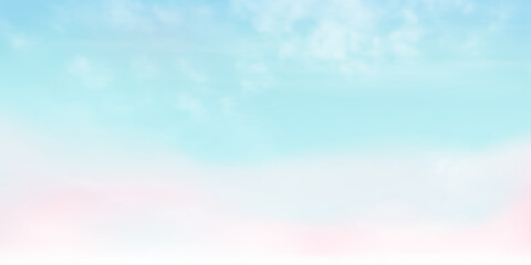 Wall Mural - Panorama Clear blue sky and white cloud detail  with copy space. Sky Landscape Background.Summer heaven with colorful clearing sky. Vector illustration. Good weather and beautiful nature.sky clouds ba