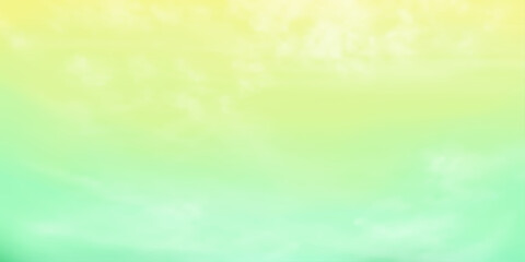 panorama clear yellow to green sky and white cloud detail with copy space. sky landscape background.