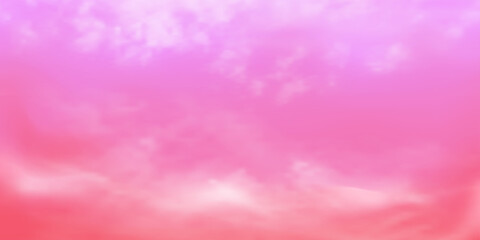 Wall Mural - Panorama Clear pink to red sky and white cloud detail  with copy space. Sky Landscape Background.Summer heaven with colorful clearing sky. Vector illustration. Beautiful nature. Sky clouds background.