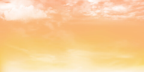 Wall Mural - Panorama Clear yellow sky and white cloud detail  with copy space. Sky Landscape Background.Summer heaven with colorful clearing sky. Vector illustration. Beautiful nature.sky clouds background.