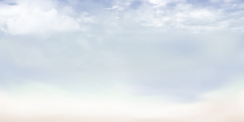 Wall Mural - Panorama Clear blue sky and white cloud detail  with copy space. Sky Landscape Background.Summer heaven with colorful clearing sky. Vector illustration. Sky clouds background.