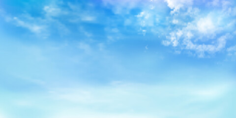 Wall Mural - Panorama Clear blue sky and white cloud detail  with copy space. Sky Landscape Background.Summer colorful clearing sky. Vector illustration