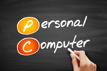 Poster - pc - personal computer acronym, technology concept on blackboard