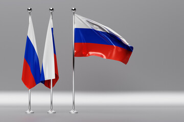 Sticker - 3D illustration of the national flag of Russia on a metal flagpole fluttering .Country symbol.