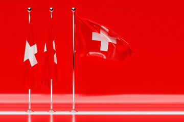 Wall Mural - 3D illustration of the national flag of Switzerland on a metal flagpole fluttering .Country symbol.