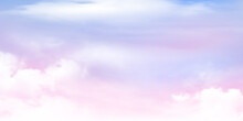 Panorama Clear Purple Sky And Pink Cloud Detail  With Copy Space. Sky Landscape Background.Summer Heaven With Colorful Clearing Sky. Vector Illustration.Sky Clouds Background.