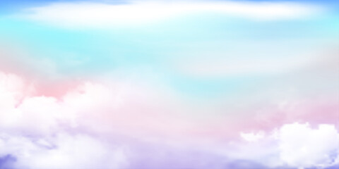 Wall Mural - Panorama Clear blue,pink,purple sky and white cloud detail  with copy space. Sky Landscape Background.Summer heaven with colorful clearing sky. Vector illustration.Sky clouds background.