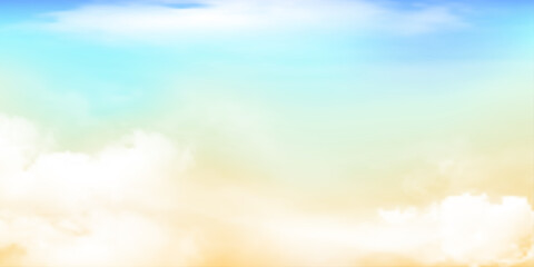 Wall Mural - Panorama Clear blue to yellow sky and white cloud detail  with copy space. Sky Landscape Background.Summer heaven with colorful clearing sky. Vector illustration.Sky clouds background.
