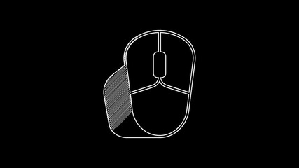 Canvas Print - White line Computer mouse icon isolated on black background. Optical with wheel symbol. 4K Video motion graphic animation