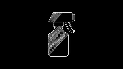 Sticker - White line Water spray bottle icon isolated on black background. Sprinkler for ironing. 4K Video motion graphic animation