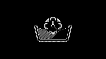 Sticker - White line Time wash icon isolated on black background. Temperature wash. 4K Video motion graphic animation