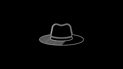 Sticker - White line Man hat with ribbon icon isolated on black background. 4K Video motion graphic animation