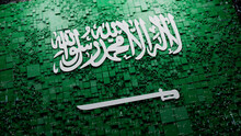 Flag Of Saudi Arabia Rendered In A Futuristic 3D Style. Saudi Innovation Concept. Tech Wallpaper.