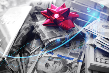 Wall Mural - Financial Freedom Celebration Concept With Red Christmas Bow 