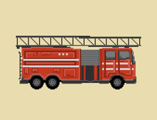 Illustration of firetruck in pixel art style