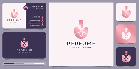 Wall Mural - rose gold perfume bottle inspiration. logo and business card design template for fashion, feminine.