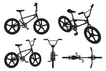 Isolated Bmx Bicycle Silhouette Collection In Different Views.