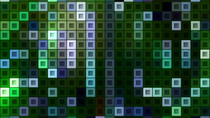 Poster - Moving mosaic squares with colored lines. Motion. Bright moving lines on colored squares. Mosaic background of squares in retro style game
