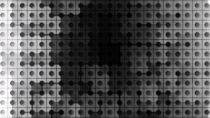 Aufkleber - Abstract monochrome moving mesh abstract geometrical background. Motion. Black and white screen of squares and circles with moving shadow.