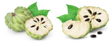 Sugar Apple Or Custard Apple Isolated On White Background With Clipping Path And Full Depth Of Field. Exotic Tropical Thai Annona Or Cherimoya Fruit