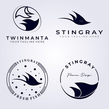 Set And Bundle Of Animals Sea , Stingray Logo Vector Illustration Design Graphic, Vintage Animal Logo