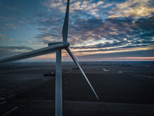 Close-up Shot Of Wind Turbine At Sunset