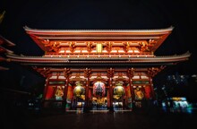 Lit Red Sensō-ji Temple At Night