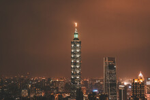Night City Skyline Of Taipei City, Taiwan