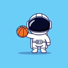 Wall Mural - Cute astronaut playing basketball alone