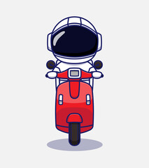 Wall Mural - Cute astronaut riding a scooter