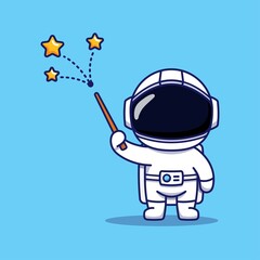 Wall Mural - Cute astronaut showing magic trick