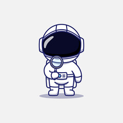 Wall Mural - Cute astronaut holding a magnifying glass