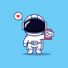Wall Mural - Cute astronaut receiving a message on his smartphone
