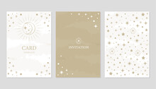 Gold Moon And Star Card Design  Template Collection. Vector Starry Night Invitation Design Background.
